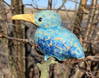 Fröhlicher, türkisfarbener Eisvogel/Gartendeko/Keramikvogel frostfest