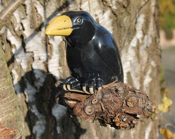 Frecher, schwarzer Rabe/ Gartendeko/ Keramikvogel frostfest