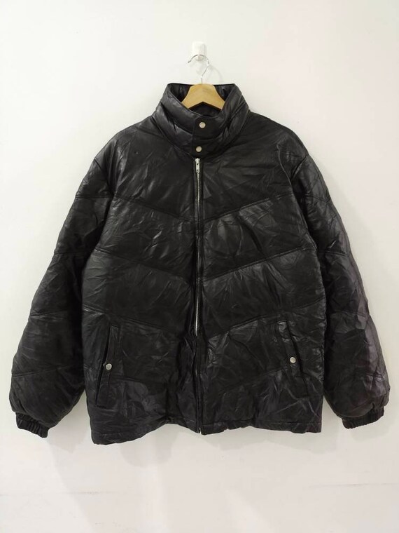 LICORICE Leather Puffer Jacket Full Zipper Size L