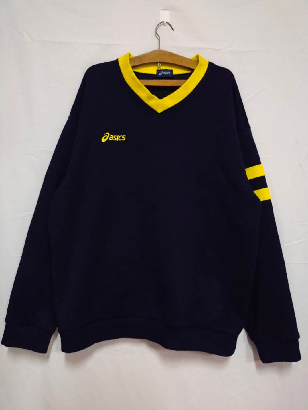 Vintage Asics V Neck Pullover Jumper Sweatshirt Embroidered