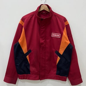Giacca vintage con iniziali D, uniforme da lavoro giapponese, olio motore Eneos, taglia Large sull'etichetta