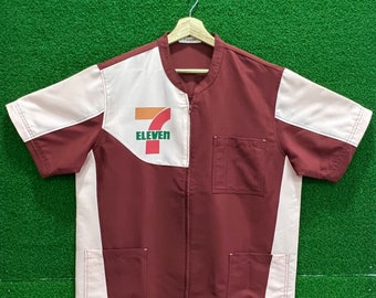 Vintage 90s 7 Eleven Workers Zipper Uniform Large Size Big Spellout