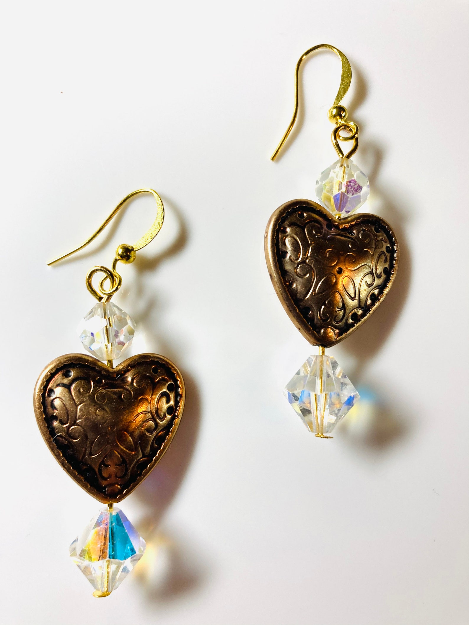 Vintage 1950s Crystal Heart Earrings