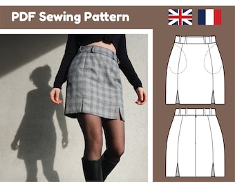 Mini Skirt with Pockets and Slits - PDF Sewing Pattern- Instant Download - 10 Sizes