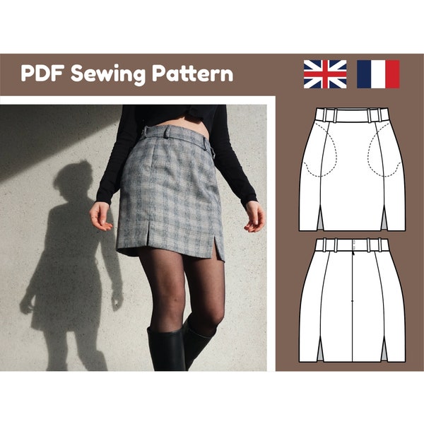 Mini jupe avec fentes et poches - Patron de couture PDF - 10 tailles