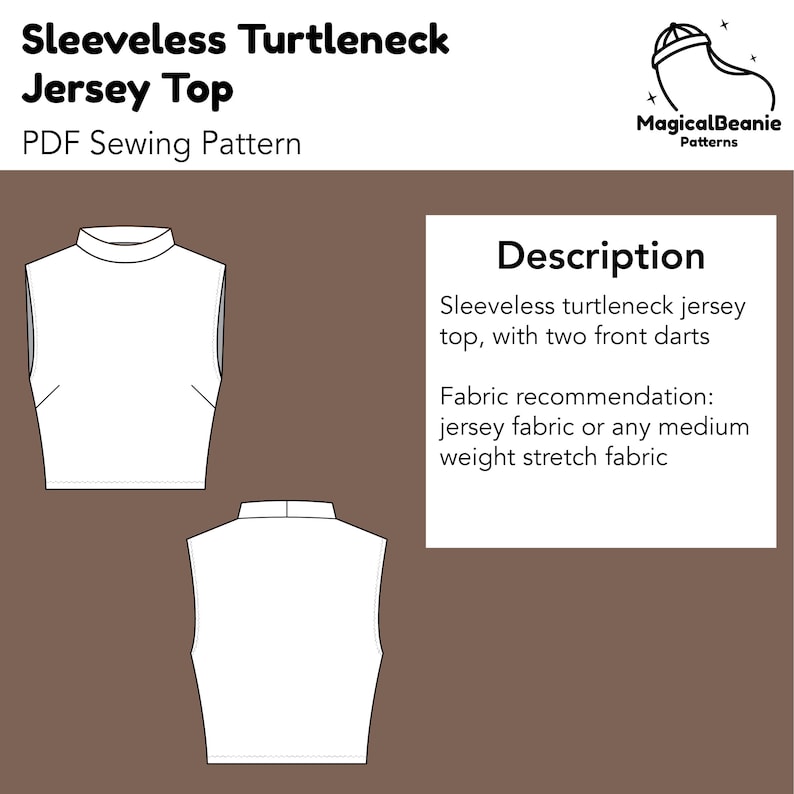 Sleeveless Turtleneck Crop Top PDF Sewing Pattern Instant Download 10 Sizes image 5