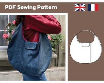 Oversized round slouchy upcycled denim totebag - PDF Sewing Pattern- Instant Download