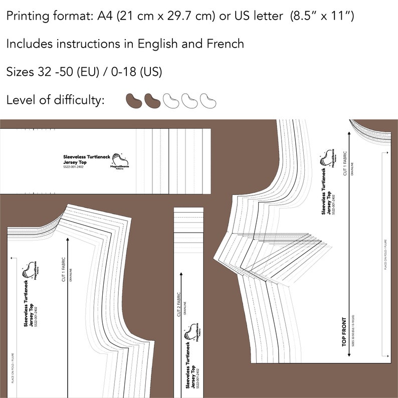 Sleeveless Turtleneck Crop Top PDF Sewing Pattern Instant Download 10 Sizes image 6