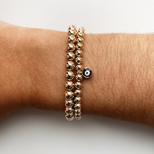 Evil Eye Bracelet Stackable set | 14k gold filled ball bracelets