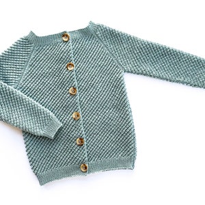 Cardigan children, size. 104/110, merino wool, hand knitted, sea green