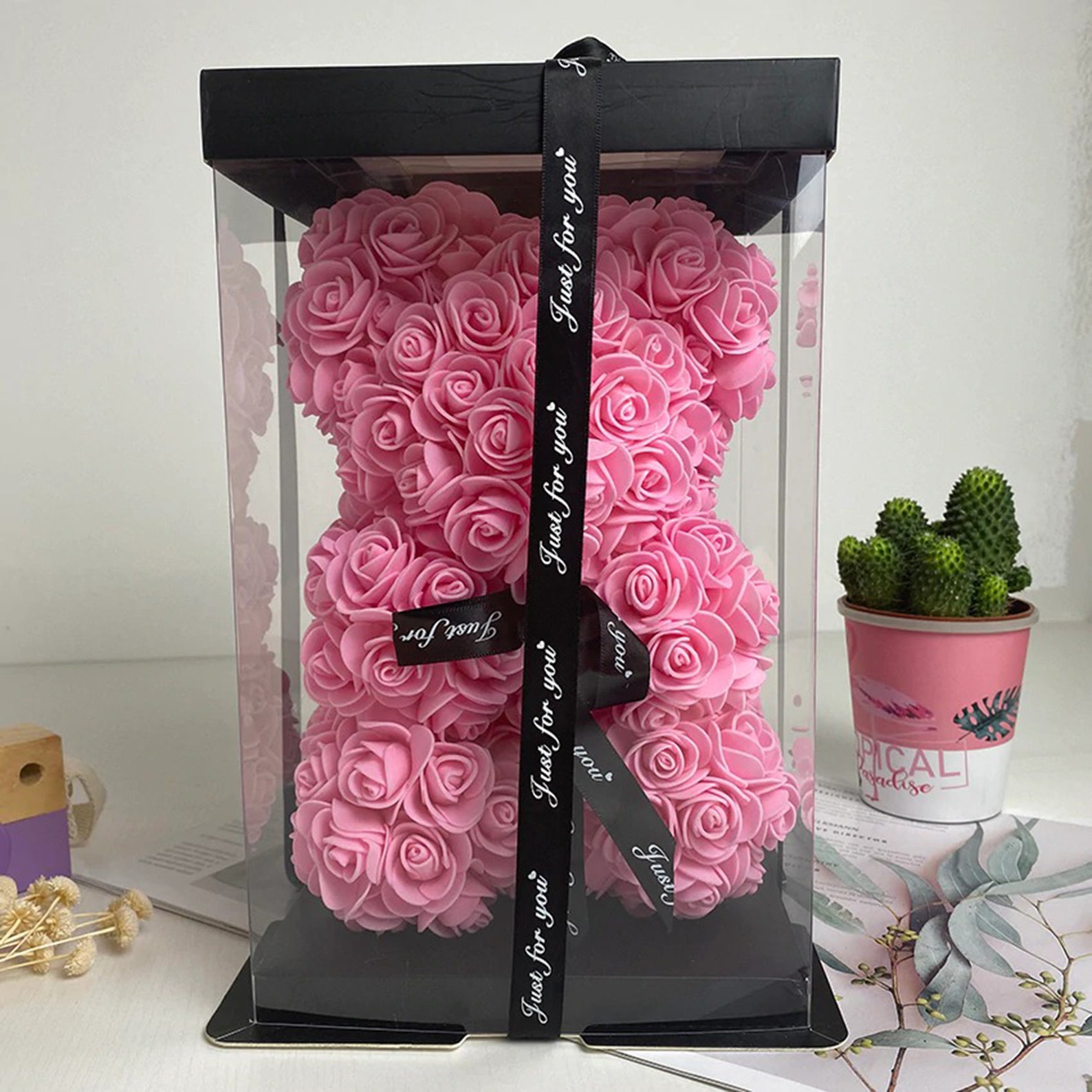 25cm Teddy Rose Bear With Gift Box Artificial PE Flower Bear Etsy