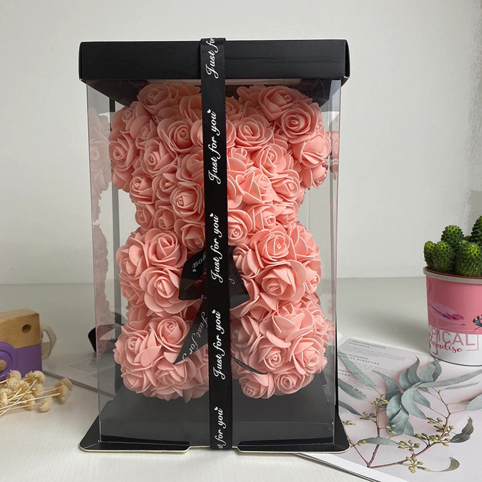 25cm Teddy Rose Bear With Gift Box Artificial PE Flower Bear Etsy