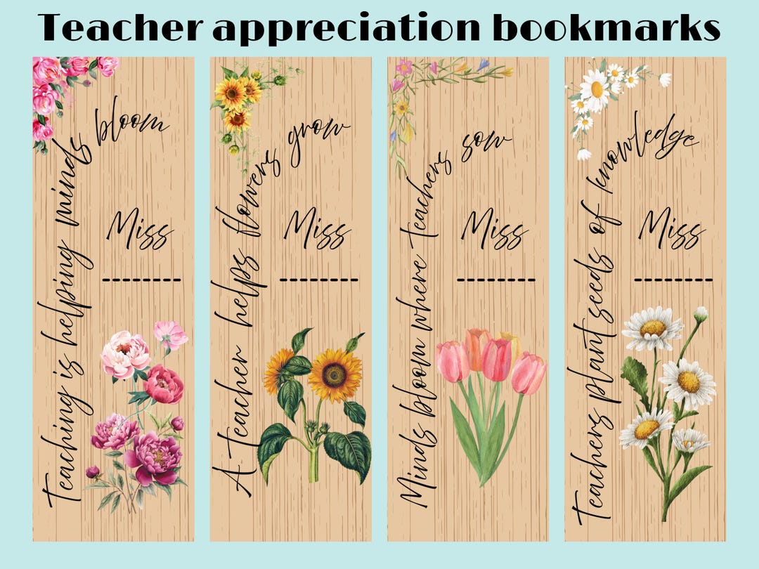 Floral Teacher Appreciation Bookmarks | Printable Gift (digital ...