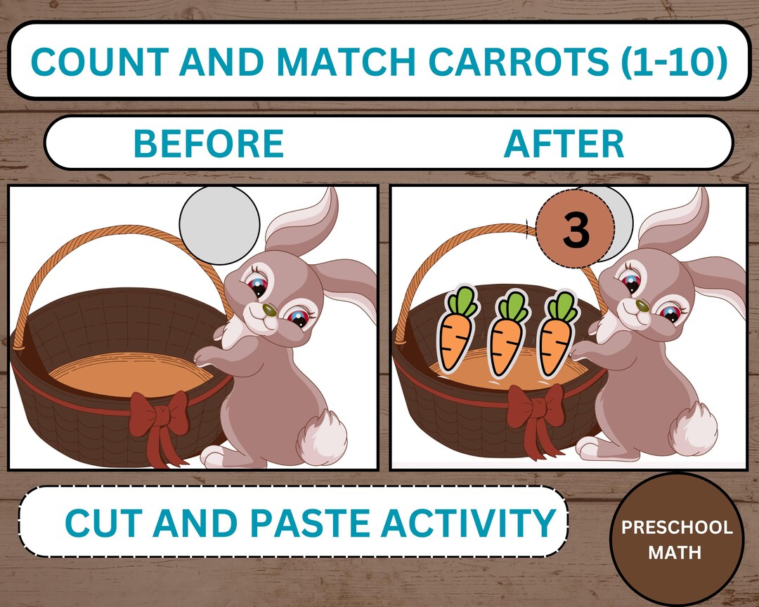 Preschool Carrot Math Game | Number Matching 1-10 Cut & Paste Activity ...