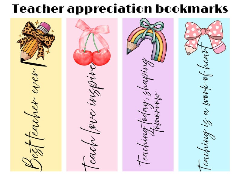 Teacher Appreciation Bookmarks: Printable Gift Set (PDF & PNG Files) - Etsy