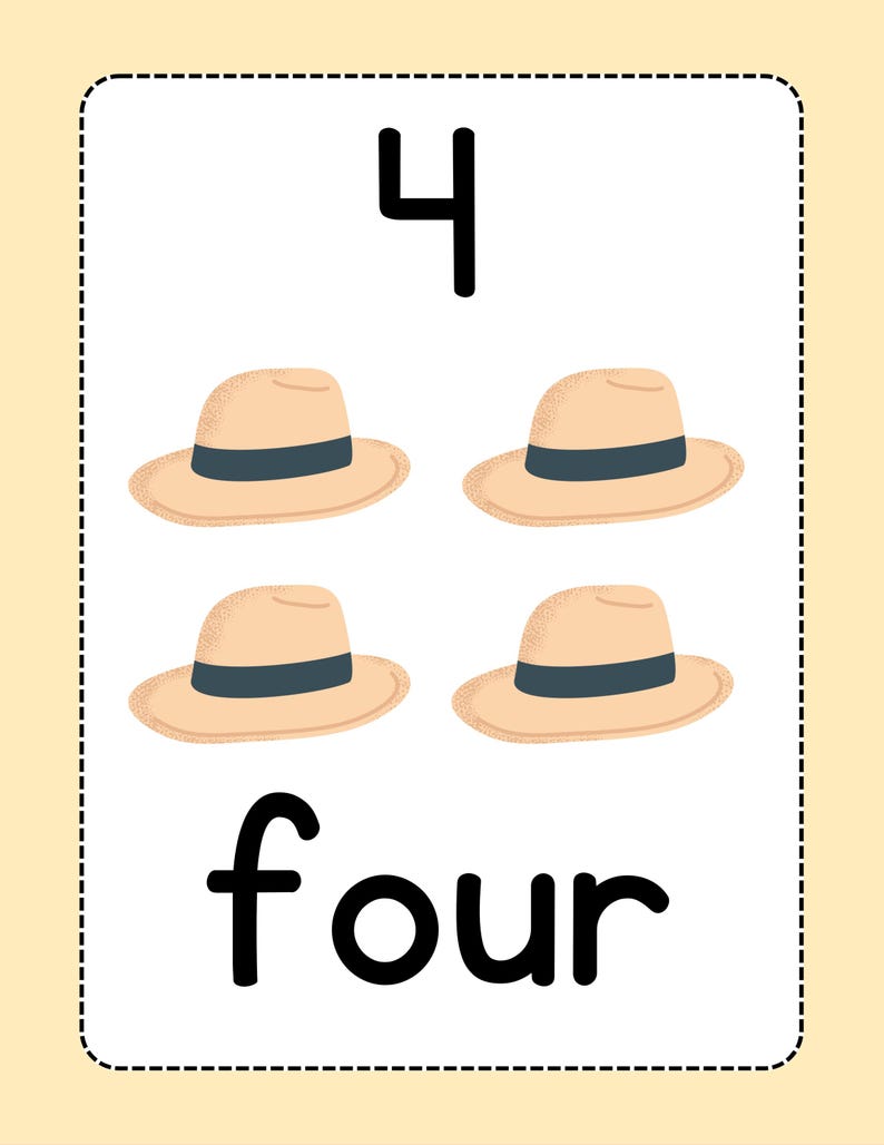 Four Flash Card Number Flashcards 1-20 – Preschool Counting Cards (PDF Download) - Etsy ...