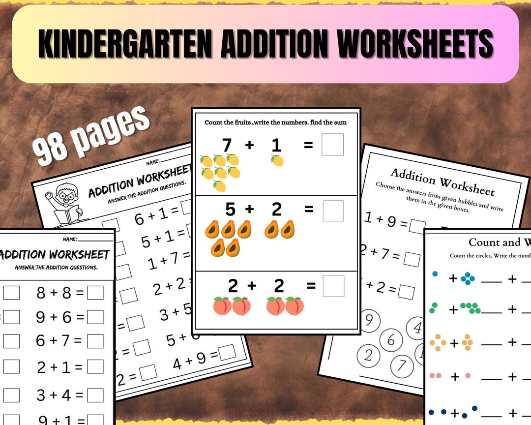 Kindergarten Addition Worksheets | 98 Pages Math Practice (digital ...