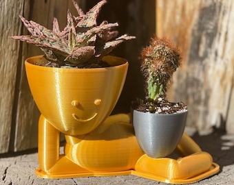 Happy Little Planter / Cactus Planter / Suculent Planter / Impreso en 3D / Plantador de plástico / Decoración del hogar / Planta de escritorio / Plantador de interior