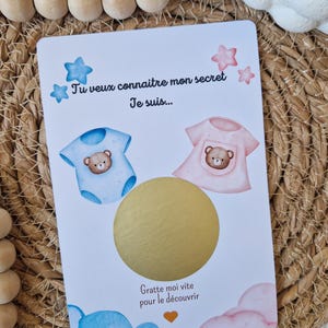 Carte à gratter personnalisable Fille ou Garçon/ Annonce surprise / Message caché / He or She / Baby shower