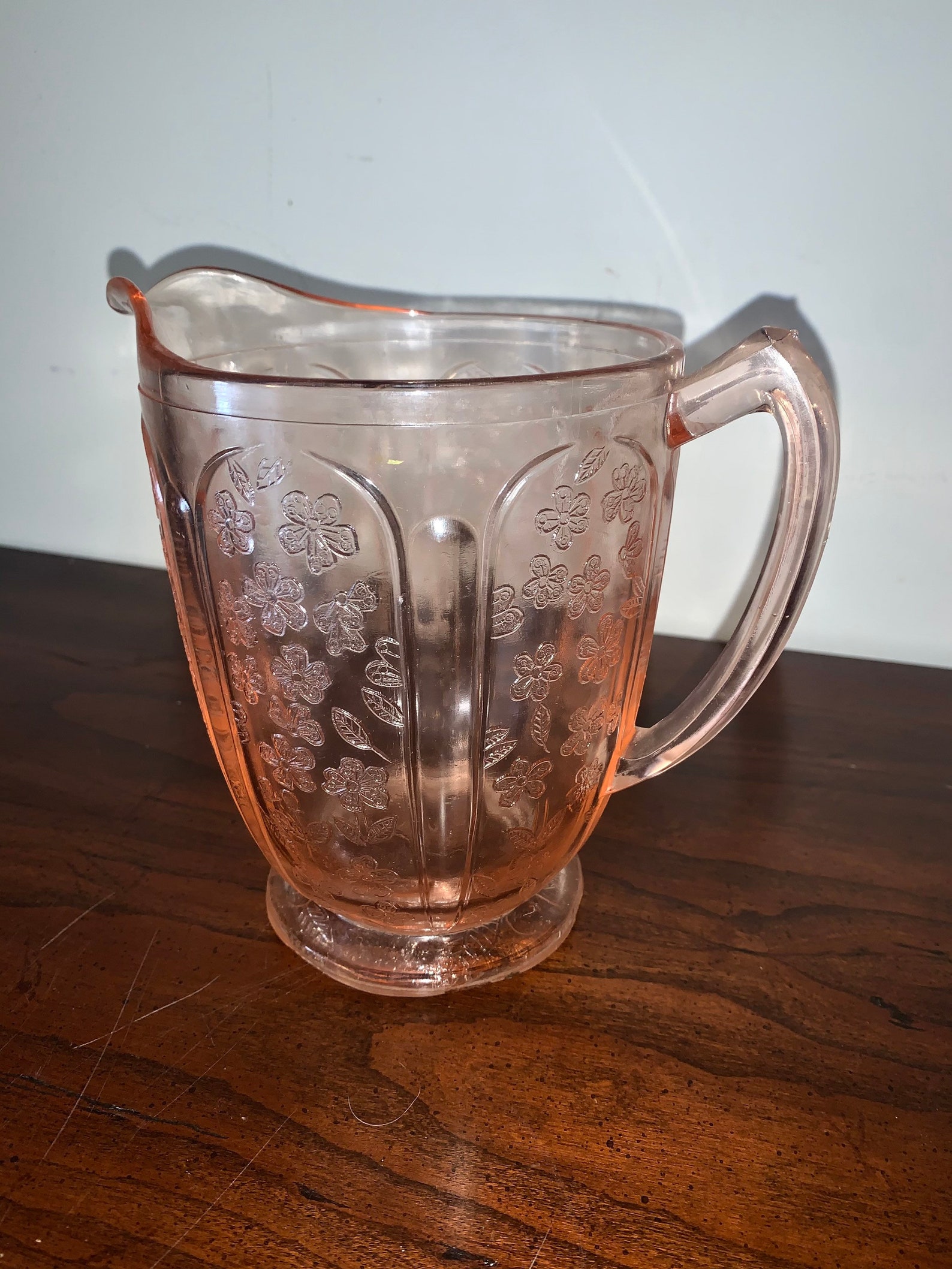 Pink Depression Glass And Pitcher Set Etsy
