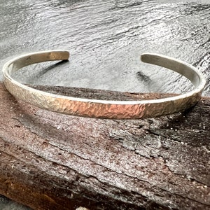 Men’s silver personalised bangle textured sterling silver bracelet hand stamped silver bracelet