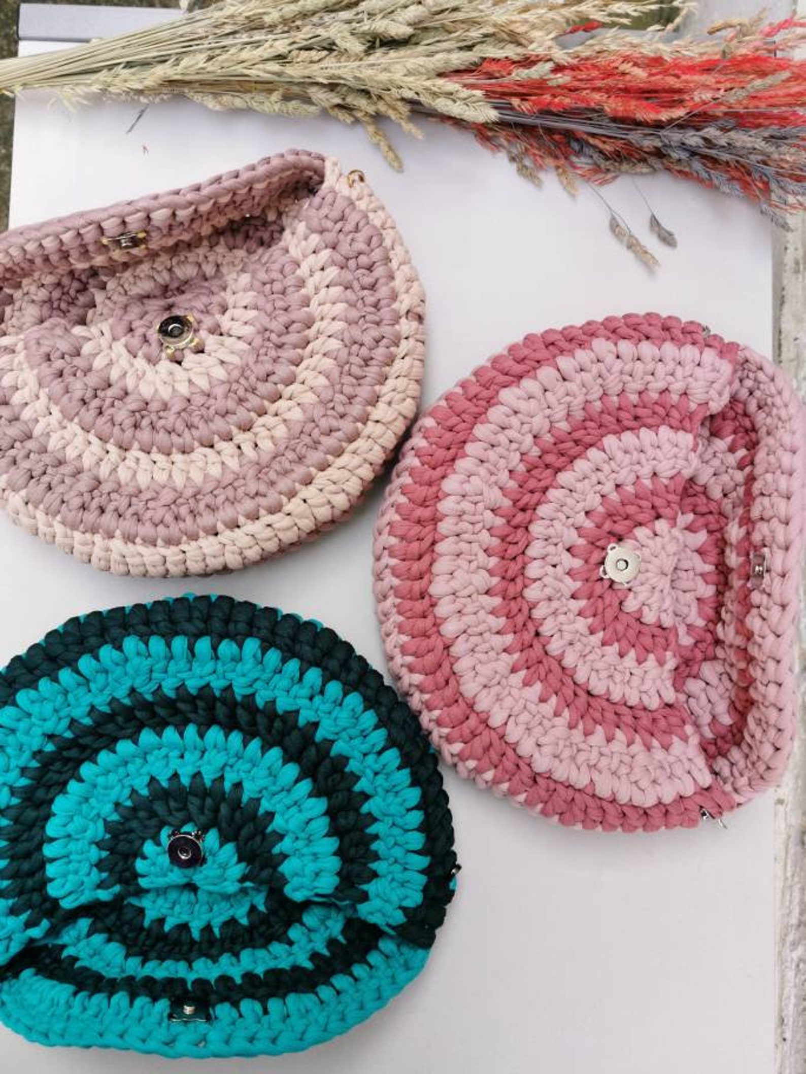Handmade crochet bag for woman half moon shoulder bag Etsy