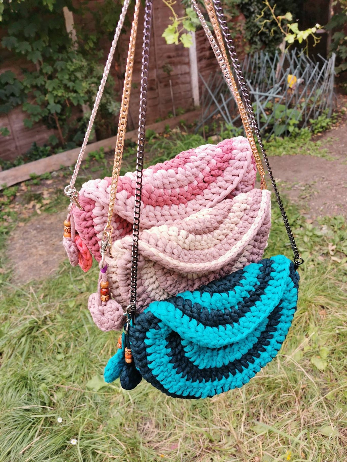Handmade crochet bag for woman half moon shoulder bag Etsy