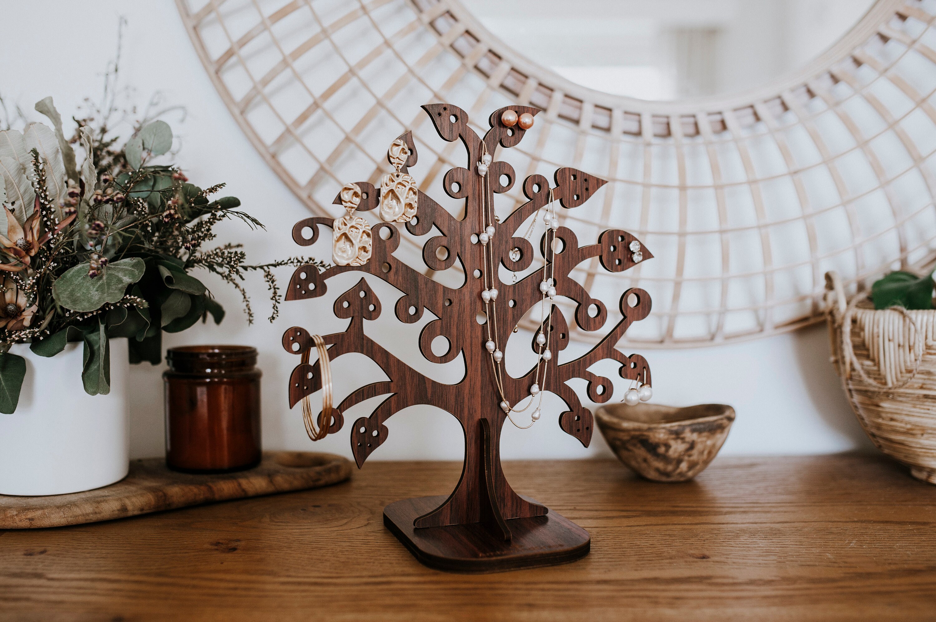 Jewelry Tree Earring Holder Wood Jewelry Stand Necklace Etsy