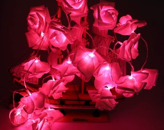 DIY Lights Decorations for Mothers Day Valentines Wedding Garden Party 6.6 ft 20 LEDs Rose Lamp Fairy String Lights Battery Operated Indoor Outdoor Warm Pink LED Rose Flower String Lights