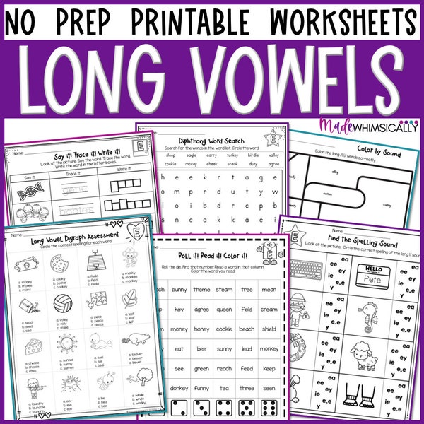 Long Vowel Worksheets - Phonics Worksheets Practice for First and Second Grade - Vowel Team Printables