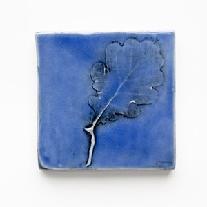 4x4" Oak Tree Leaf Ceramic Tile for Backsplash Tile Installation, Handmade Craftsman Tile in Blue or Green, READY TO SHIP