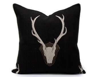 Harbor Deer |  Black - Version 2 Throw Pillow Cover (Made in Canada)