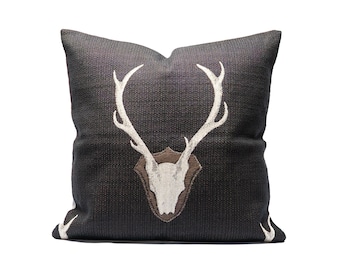 Harbor Deer | Black Throw Pillow Cover (Made in Canada)