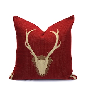 Harbor Deer | Red Throw Pillow Cover (Made in Canada)