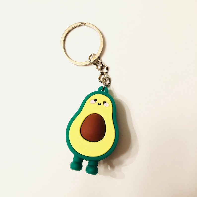 Green Avocado Character Keychain Key Fob Charm Fun Gift image 1