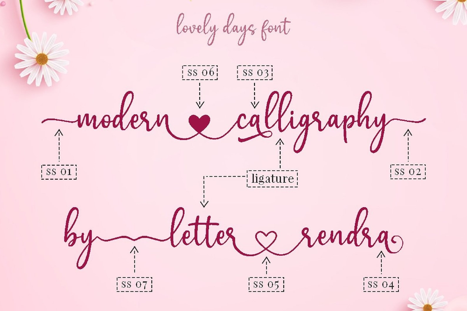 Lovely Heart Font Font with Glyphs Font connect tails Etsy