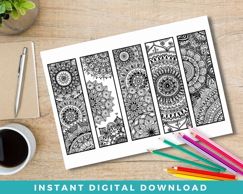 PDF Lesezeichen Set Erwachsene zum ausmalen Sofort Download | Etsy