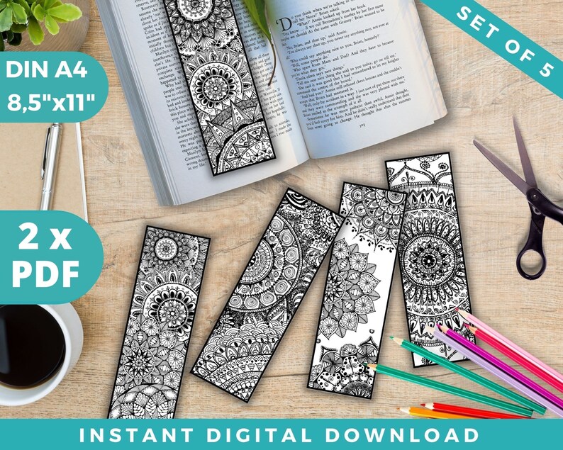 PDF Lesezeichen Set Erwachsene zum ausmalen Sofort Download | Etsy