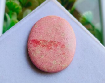 Pink Thulite Cabochon, Norwegian Gemstone for Jewelry Making (32x31x4 mm)