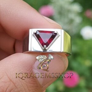 Men's Triangle Ruby Signet Ring | 925 Sterling Silver Statement