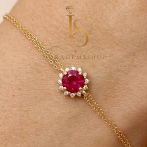 Bracelet halo de rubis, chaîne en argent sterling, pierre de naissance de juillet, bijoux délicats réglables