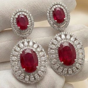 Orecchini pendenti con rubino / Orecchini in argento sterling con rubino fatti a mano / Orecchini pendenti ovali con rubino / Regalo di gioielleria da sposa per donna