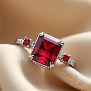 Ruby Gemstone Ring: 925 Sterling Silver Three Stone Engagement Jewelry