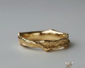 Handmade silver with Gold Plating Textured Band Ring | Unisex Wedding Band , gift for her.