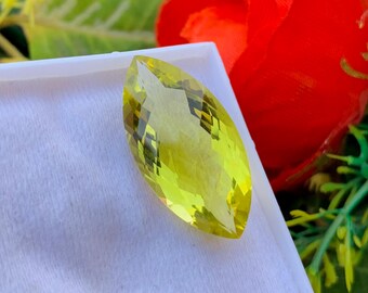 AAA Lemon Quartz Gemstone: Faceted Marquise Cut, Healing Crystal , Loose Gemstone