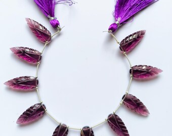 Kunzite Hydro - Kunzite Quartz - Leaves Carving - Fancy Kunzite Gemstone - Pear Shape Kunzite - Unique Crystals - Designer Kunzite 10 Pcs