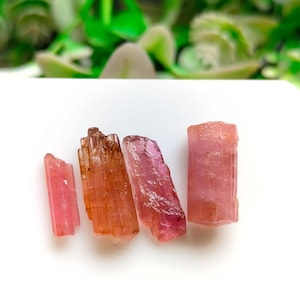 Natural Pink Tourmaline Pencil Crystals ,4 Pieces, 14x6mm-11x4mm  Tourmaline Rough Points | Healing Crystal | Jewelry Making |Crystal Sticks