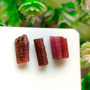 Natural Pink Tourmaline Pencil Crystals 3 pieces, 12x4mm - 10x7mm| Raw Tourmaline Rough Points | Healing Crystal Rods | Tourmaline Sticks