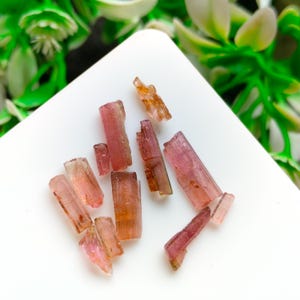 Natural Pink Tourmaline Pencil | 12 pieces, 15x5 - 6-3mm Tourmaline Rough Points | Healing Crystal Rods | Jewelry Making | Tourmaline Sticks