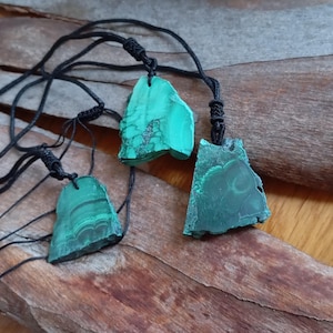 Green Malachite Pendant Necklace: Natural Gemstone, Adjustable Cord, spiritual gift